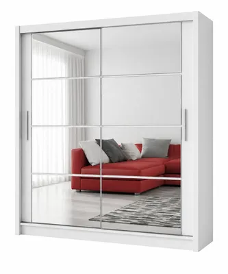 Produktbild von Schwebetürenschrank DAKOTA 160 cm mit Spiegel auf beiden Türen, Kleiderschrank mit Schiebetüren, Schlafzimmerschrank, großer Stauraum (Weiss)