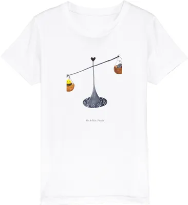 Produktbild von Mr. & Mrs. Panda Organic Kinder T-Shirt Sternzeichen Waage 12-14 Jahre (152/164) - Weiß - Geschenk, Kindershirt, Biene, Bio, Hummel, Kleinkind, Gleichgewicht, Marienkäfer