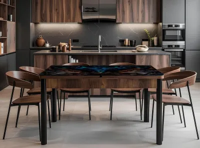 Immagine prodotto di Tavolo da pranzo rettangolare, design moderno, realizzato in legno, color marrone