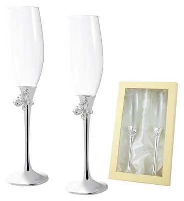 Champagnerglas-Set 2er, Glas mit Silberboden, 27x7 cm