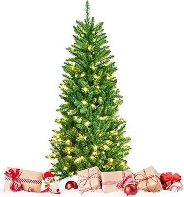 Produktbild von Weihnachtsbaum mit LED Licht, Künstlicher Christbaum aus PVC, beleuchteter Tannenbaum mit Metallständer, für Zuhause Büro Laden und Außenbereich, Grün (150 cm)