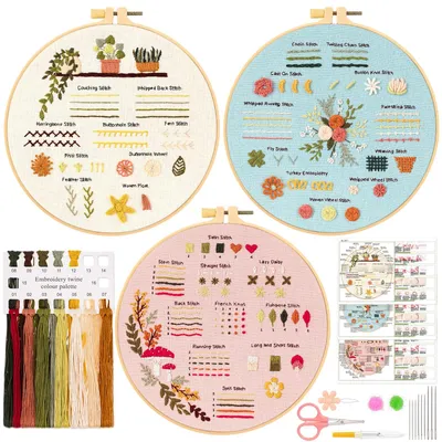 Stickerei-Set für Anfänger, 30 Stiche, Blumenmuster, 3-teilig