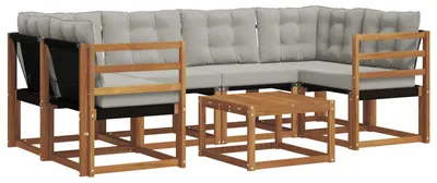 Image de vidaXL Ensemble de canapés d'extérieur avec coussins 7 pièces Naturel et Gris clair