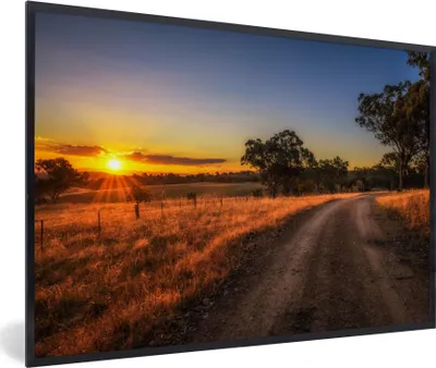 Produktbild von MuchoWow® Gerahmtes Poster Sonne - Gras - Baum - Natur 90x60 cm - Poster mit Schwarzem Bilderrahmen Wandposter Rahmen Foto Bilder - Fotorahmen - Foto-Plakat