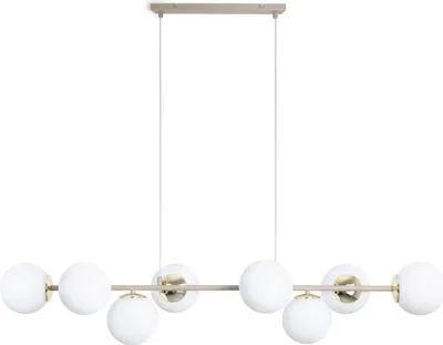 Image de Suspension Siena Cachemire 8 lampes avec abat-jours blancs E14 – élégante suspension pour le salon