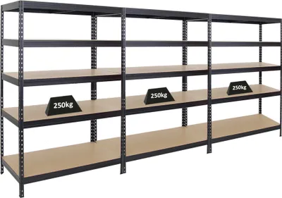 Produktbild von Mega Deal | 3x Schwerlastregal Rivet | HxBxT 180x120x60 cm | Fachlast 250kg | Schwarz