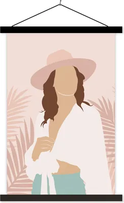 Produktbild von MuchoWow® Textilposter Frau - Hut - Rosa 60x90 cm mit schwarzem Rahmen - Poster Wohnzimmer