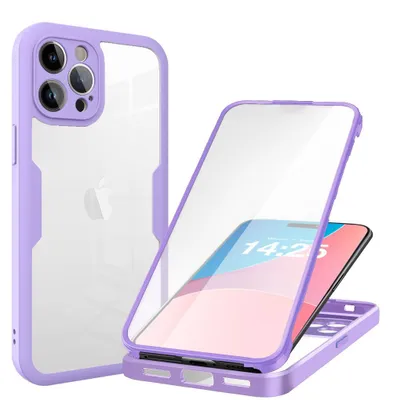 Produktbild von 360 Grad Rundum Schutz Handyhülle für Apple iPhone 15 Pro Full Cover Vollschutz Case Farbe: Violett