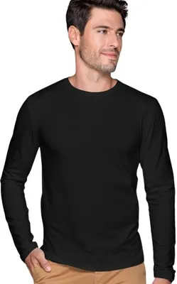 Zdjęcie produktu dla Elegancka koszulka męska z długim rękawem, 95% bawełna, 5% Elasthan, bez nadruku, jednolity kolor, 160 g/m2, kolor czarny, rozmiar XL