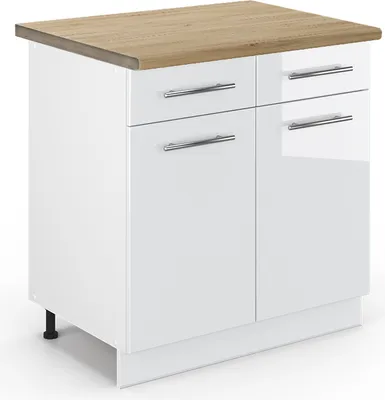 Produktbild von Küchenunterschrank Vicco Fame-Line Weiß Hochglanz 80 cm , AP Eiche, Model 45437