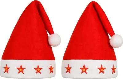 Produktbild von Blink LED Weihnachtsmütze Rot mit leuchtenden Sternen – Lustige Nikolausmütze mit Licht für Damen & Herren – Weihnachtsmütze mit Blinkfunktion, Bommel & Weihnachtsmotiv für Party, Kostüm & Weihnachtsfeier Menge wählen: 2 Stück