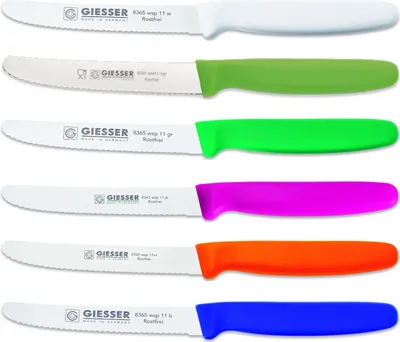 Produktbild von 6er Set bunt Giesser Messer Tomatenmesser Brötchenmesser Allzweckmesser 11cm Welle - 8365 wsp 11-6 w-hgr-gr-pi-or-b