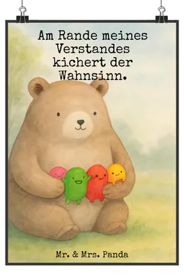 Produktbild von Mr. & Mrs. Panda Bild Bär Gefühl Design DIN A3 - Weiß - Geschenk, Verrückt, drucke, Kunstdruck, Plakat, Wahnsinn, Teddy, wandkunst, Wandbild, Durchgedreht