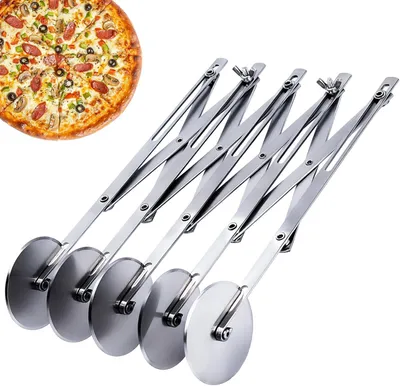 Imagen del producto de Cortador de masa de 5 cuchillas, acero inoxidable, ajustable, con mangos, para pizza y pasteles