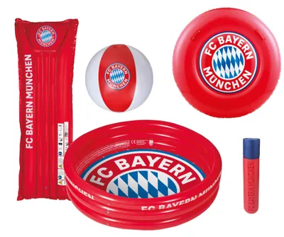 Produktbild von Happy People - FC Bayern München Schwimmset (5-teilig) Luftmatratze Ball Planschbecken Wasserspritze