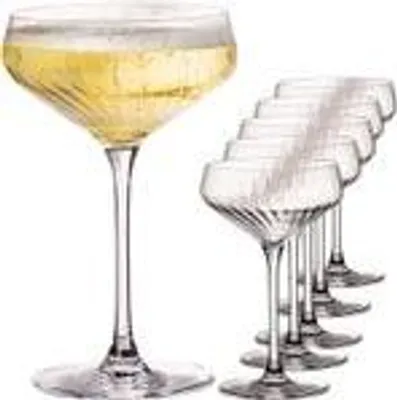 Produktbild von IMPERIAL geriffelte Cocktailschalen 6er Set – Coupe Gläser transparent aus Crystalline Glas 270ml "London" Spülmaschinenfest