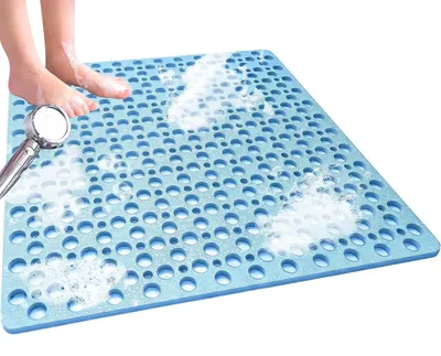 Obrázok produktu pre Protišmyková podložka pod sprchu, antibakteriálna, 70 x 70 cm, modrá, vhodná do práčky