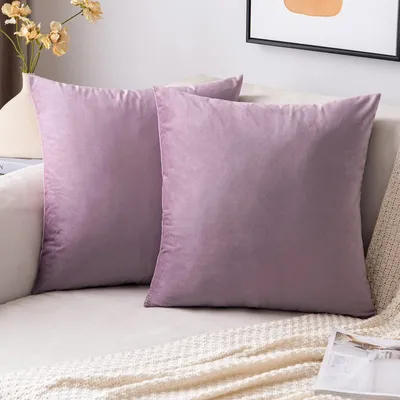 Produktbild von Set mit 2 Kissenbezügen 40x40 cm, dekorative Samtkissen, rosa und lila, Sofakissenbezüge, Lendenkissenbezüge, dekorative Kissenbezüge