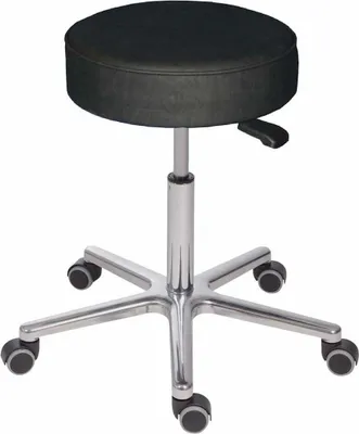 Produktbild von Belastbarer Hocker Stockton | Sitzhöhe 56-74cm | Ø 36cm | Tragfähigkeit 180kg | Kunstleder-Sitz | Aluminium-Fußkreuz mit Doppelrollen | Silber/Schwarz