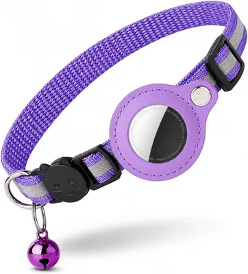Produktbild von Katze Halsband AirTag, verstellbar 21-27 cm, lila, reflektierender Streifen, Sicherheitsverschluss