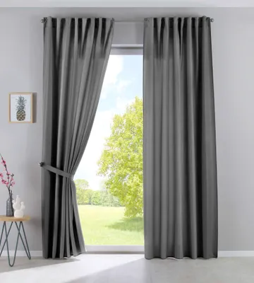 Produktbild von 2er Set Vorhänge Verdeckte Schlaufen Cationic »JENA« HxB 250x140 cm Grau Blickdicht Leinen Optik Gardinen Meliert Gardinenband mit Raffhalter , 2019037-2