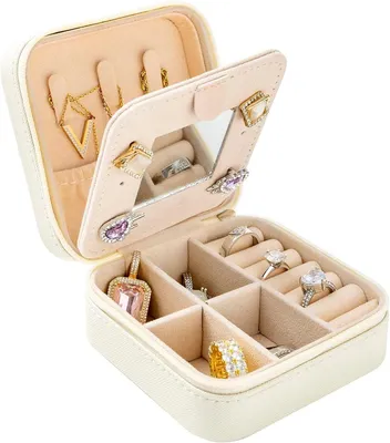 Image de Boîte à bijoux pour adultes avec miroir – Rangement pour bagues, colliers et boucles d'oreilles