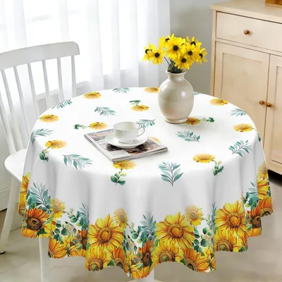 Productafbeelding van Ronde tafelkleed, afwasbaar, 150 cm, weerbestendig, met bloemenprint, polyester, geschikt voor tuintafels