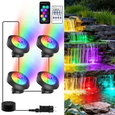 LED-Unterwasser-RGB-Lampen, IP68, Bluetooth, 4er-Set