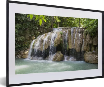 Produktbild von MuchoWow® MuchoWow® Gerahmtes Poster Wasserfall über Felsen im Erawan-Nationalpark in Thailand 60x40 cm - Poster mit zchwarzem Bilderrahmen - Schlafzimmer - Plakat in Rahmen - Drucken