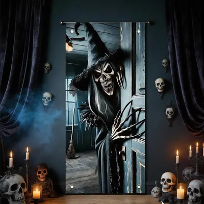 Halloween Türbanner mit Hexe, 180 x 90 cm, Gruseldekoration
