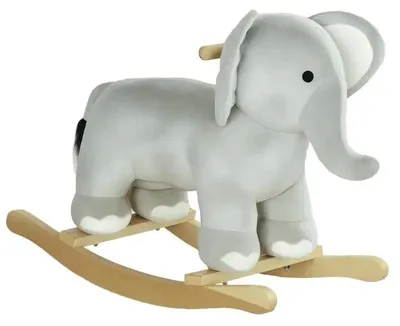 Zdjęcie produktu dla Zabawka dla dzieci – Elefant – Koń na biegunach / Zabawki na biegunach – Konstrukcja drewniana, waga 10 kg – Dla dzieci w wieku 0–6 lat – Z dźwiękami – Miękka tapicerka – Kolor khaki