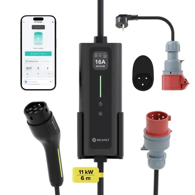 Zdjęcie produktu dla Ładowarka samochodów Typ2 11kW Przenośny Wallbox EV elektryków 6m WiFi Tuya