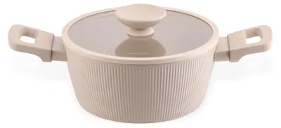 Produktbild von Fackelmann x Pamela Reif Shell Kochtopf mit Deckel 20 cm Modernes Design in Pastell-Beige, für alle Herdarten geeignet