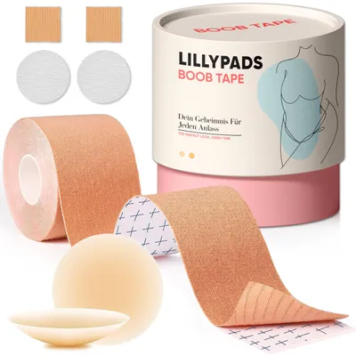 Produktbild von Lillypads® Premium Boob Tape - DAS ORIGINAL - Brust Tape - Extra Nippelpads - Boobytape - Klebe Push Up BH - Rückenfreier BH - Boobietape - Klebe-BH