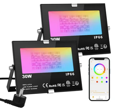 2er-Set RGB LED-Flutlicht 15 W, App-Steuerung, IP66, wasserdicht