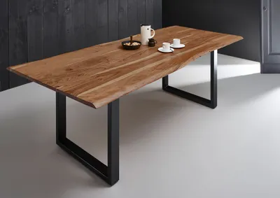 Produktbild von Möbelretoure Esstisch Baumkante massiv Akazie natur 260 x 100 U-Gestell schwarz MILO