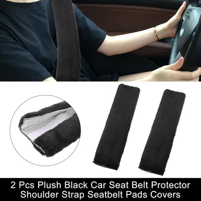 Image de 2 Pcs Peluche Voiture Siège Ceinture Protecteur Coussinet Doux Confortable Couvre Noir
