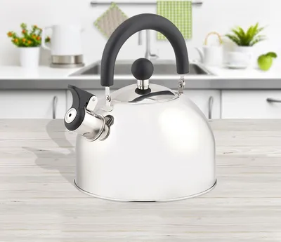 Produktbild von Retro Flötenkessel 1,5L Edelstahl mit schwarzem Griff