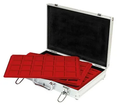 Produktbild von Lindner S2340 Alu-Münzkoffer mit 5 verschiedenen Münztableaus