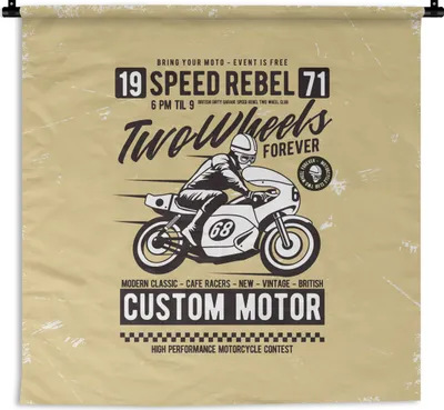 Produktbild von MuchoWow® Wandteppich Wandbehang Motorrad - Motorradhelm - Mann - Vintage 150x150 cm Tapisserie Dekoration Wandtuch - Wohnaccessoires - Modernes