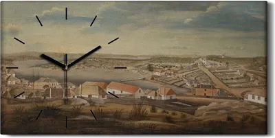 Produktbild von Wandkunst Leinwand Bild Uhr Geräuschlos Kunstdruck 60x30 Sydney im Jahr 1800 - schwarze Hände