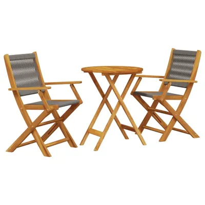 Immagine prodotto di vidaXL Set bistrot 3 pezzi in polipropilene grigio e legno massiccio