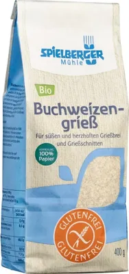 A bag of Spielberger Mühle Buchweizengrieß (buckwheat grits).