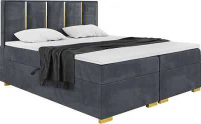Produktbild von MEBLINI Boxspringbett mit Bettkasten - Gepolstert Doppelbett mit Matratze und Topper - Polsterbett mit Stauraum - Bett mit Kopfteil - Antonio Gold - 160x200 - H4/Dunkelgrau Samt