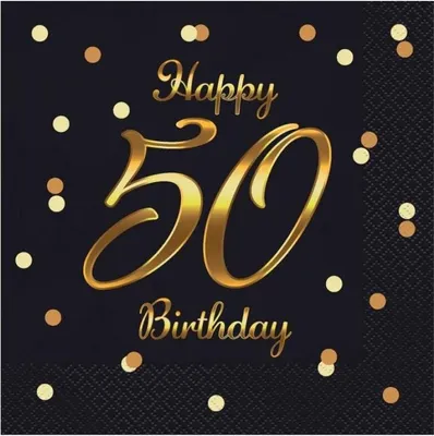 Immagine prodotto di Tovaglioli Happy 50th Birthday neri, 33 cm 20 pz