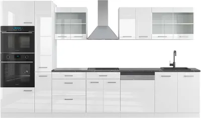 Produktbild von Küchenzeile Vicco R-Line Weiß Hochglanz/Weiß 350 cm mit Hochschrank, AP Anthrazit, Model 42276