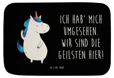 Produktbild von Mr. & Mrs. Panda Badematte Einhorn Mann - Schwarz - Geschenk, Badvorleger, Cool, Einhörner, Badteppich, Badezimmerteppich, Unicorn, Bester Freund, fußmatte bad, Familie