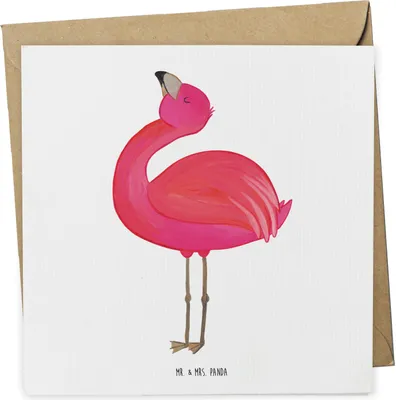 Produktbild von Mr. & Mrs. Panda Grußkarte Flamingo Stolz - Weiß - Geschenk, faltkarte, Schwester, Freundin, Mama, doppelkarte, Klappkarte, anlasskarte, Glückwunschkarte