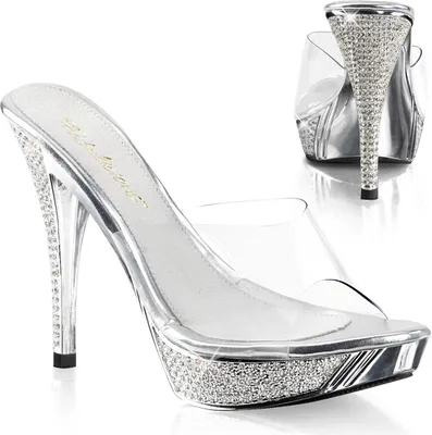 Produktbild von ELEGANT-401 Fabulicious High-Heels Plateaupantoletten klar silber Chrom mit Strass