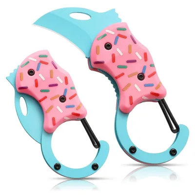 Zdjęcie produktu dla Składany nóż mini EDC, wzór "donut", różowy, 10 cm, stal nierdzewna, ABS